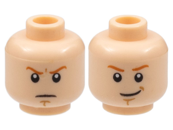 Minifigure, Head Dual Sided Dark Orange Eyebrows, Medium Nougat Chin Dimple, Angry Frown / Smirk Pattern