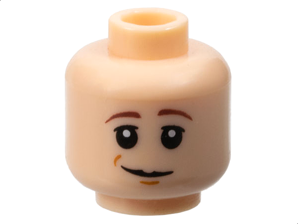 Minifigure, Head Reddish Brown Eyebrows, Upper Eyelids, Dark Orange Chin Dimple, Lopsided Grin Pattern