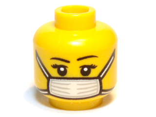 Minifigure, Head Female Black Eyebrows, Eyelashes, White Surgical Mask Pattern