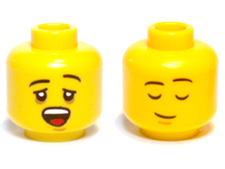 Minifigure, Head Dual Sided Black Eyebrows, Yawning / Asleep Pattern