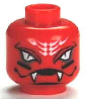 Minifigure, Head Alien with White Snake Eyes and Forehead Scales, Black Lines on Cheeks, Wide Open Mouth with Fangs Pattern