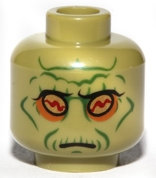 Minifigure, Head Alien SW Neimoidian with Gold Eyes, Dark Orange Eye Shadow, Dark Green Cheek Lines, Jowl Lines, Chin Dimple and Wrinkles, Pronounced Brow, Neutral Pattern