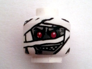 Minifigure, Head Alien Mummy with Light Bluish Gray Face, Glow In Dark Wrappings, and Red Eyes Pattern