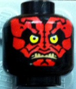 Minifigure, Head Alien with SW Darth Maul Red Face with Tattoos, Yellow Eyes, Angry Open Mouth with Tan Teeth Pattern