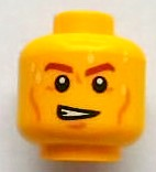 Minifigure, Head Brown Eyebrows, Cheek Lines, Open Mouth on One Side and Beads of Sweat Pattern