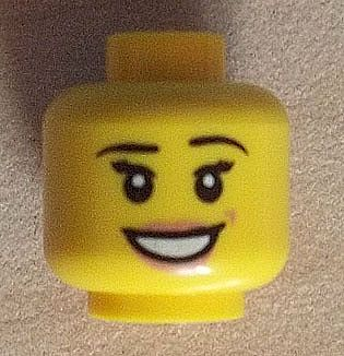 Minifigure, Head Female Black Eyebrows, Dimple, Peach Lips Open Smile Pattern