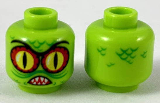 Minifigure, Head Alien with Swamp Creature with Red and Yellow Eyes, Pointed Teeth and Scales Pattern (Undetermined Type)