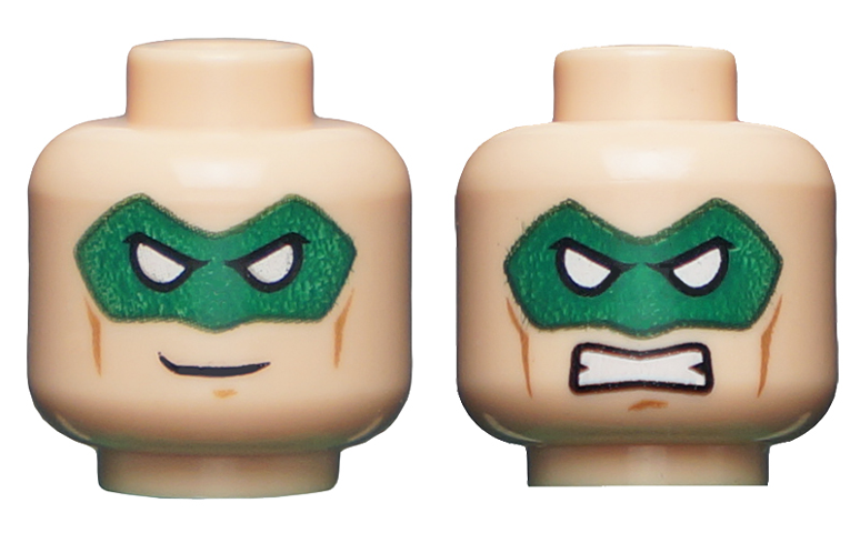 Minifigure, Head Dual Sided Green Eye Mask with Eye Holes, Smirk / Bared Teeth Pattern