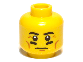 Minifigure, Head Male Black Eyebrows, Cheek Lines and Black Underlined Eyes Pattern
