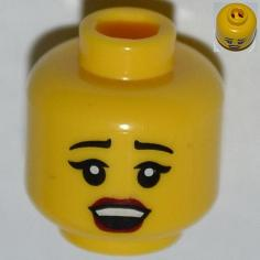 Minifigure, Head Female Black Eyebrows, Eyelashes, Red Lips, Open Mouth Pattern