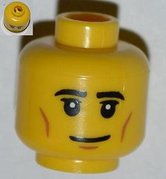 Minifigure, Head Male Black Eyebrows, Eyelashes, Cheek Dimples, Smile Pattern