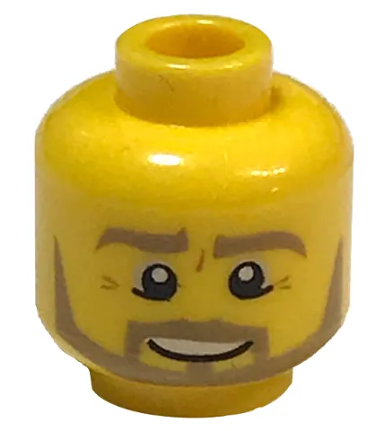Minifigure, Head Dark Tan Eyebrows, Moustache and Angular Beard, Lower Eyelids, Medium Nougat Wrinkles, Lopsided Open Mouth Smile with Teeth Pattern