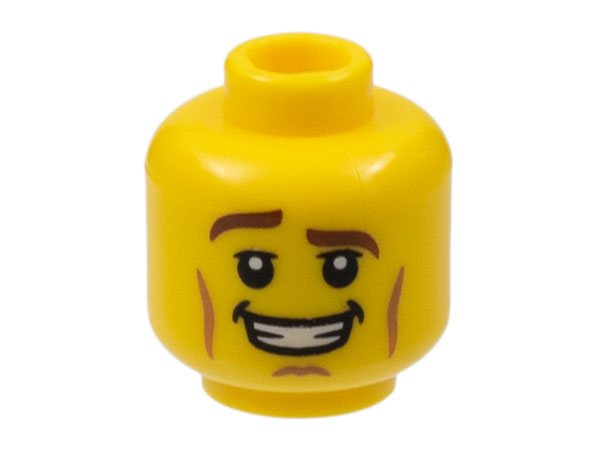 Minifigure, Head Brown Eyebrows, Raised Right Eyebrow, Cheek Lines, Open Mouth Smile with Teeth Pattern