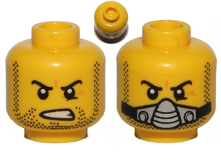 Minifigure, Head Dual Sided Beard Stubble, Determined / Breathing Apparatus Pattern