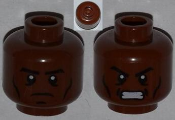 Minifigure, Head Dual Sided Black Eyebrows, Cheek Lines, Determined / Angry Pattern