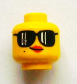 Minifigure, Head Female Black Sunglasses, Red Lips, Beauty Mark, Smirk Pattern