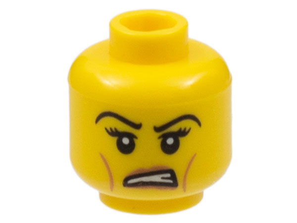 Minifigure, Head Female Black Eyelashes, Angry Eyebrows, Cheek Lines, White Pupils and White Teeth Pattern
