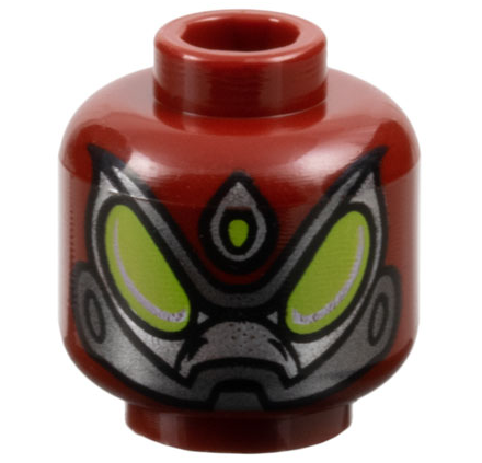 Minifigure, Head Alien with Large Lime Eyes and Forehead Jewel, Silver Eye Outlines, Dark Silver Lower Jaw Pattern