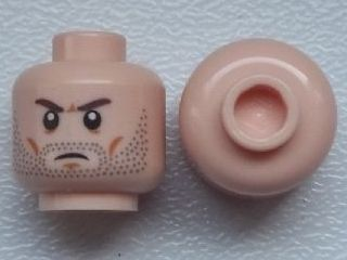 Minifigure, Head Beard Stubble, Brown Angry Eyebrows, White Pupils Pattern