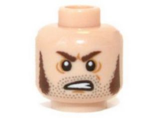 Minifigure, Head Brown Sideburns, Stubble and Angry Expression Pattern (Barret)