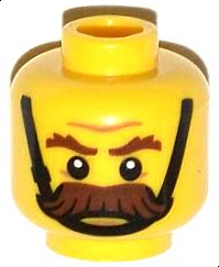 Minifigure, Head Reddish Brown Bushy Eyebrows and Thick Moustache, Black Chin Strap, Medium Nougat Chin Dimple and Wrinkles, Furrowed Brow, Stern Pattern
