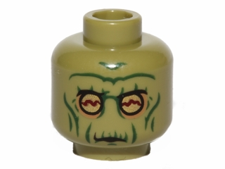 Minifigure, Head Alien with SW Neimoidian Warrior Green Wrinkles Pattern