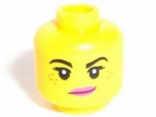 Minifigure, Head Female Black Eyebrows, Freckles, Eyelashes, Pink Lips, Lopsided Smile Pattern