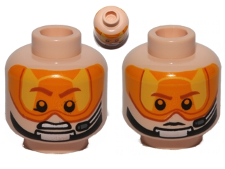 Minifigure, Head Dual Sided Orange Visor, Stern Brown Eyebrows, Pupils, Headset, Angry / Determined Pattern (SW Pilot)