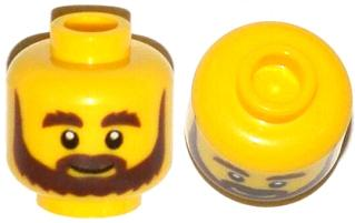 Minifigure, Head Beard Brown, Bushy Eyebrows, Grin and White Pupils Pattern
