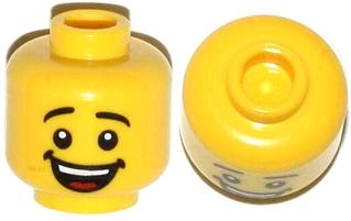 Minifigure, Head Male Black Eyebrows, Open Mouth Smile with Dimples, White Teeth and Red Tongue Pattern