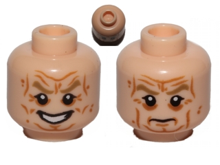 Minifigure, Head Dual Sided Wrinkles, Dark Tan Eyebrows, Bared Teeth Evil Grin / Stern Pattern (SW Palpatine)