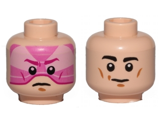 Minifigure, Head Dual Sided Black Eyebrows, White Pupils, Chin Dimple, Slight Smile / Pink Visor, Frown Pattern (SW Gray Squadron Pilot)