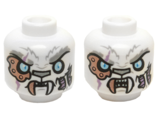 Minifigure, Head Dual Sided Alien Chima Tiger with Copper Fang and Eye Patch, Bright Light Blue Eyes, Neutral / Angry Pattern (Sir Fangar)