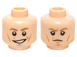 Minifigure, Head Dual Sided Dark Tan Eyebrows, White Pupils, Cheek Lines, Smile / Scowling Pattern (SW Luke Skywalker)