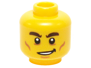 Minifigure, Head Male Dark Brown Bushy Eyebrows, Cheek Lines and Lopsided Smile Pattern