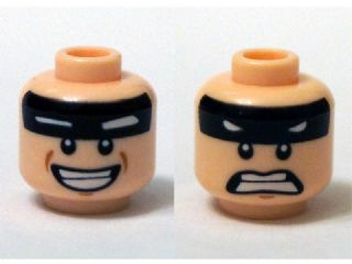 Minifigure, Head Dual Sided Black Headband with Squinted Batman Eyes, Smile / Scared Pattern