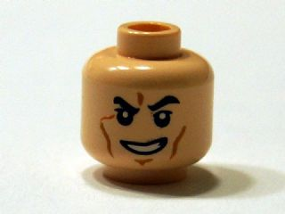 Minifigure, Head Smile with Teeth, Arched Eyebrows, White Pupils and Scars Pattern (SW Boba Fett)