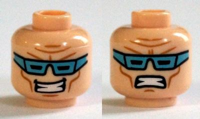 Minifigure, Head Dual Sided Medium Blue Goggles, Smile with Teeth / Clenched Teeth Pattern (Captain Cold)