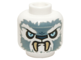 Minifigure, Head Alien Chima Tiger with Bright Light Blue Eyes, Dark Blue Nose, Sand Blue Fur, and Tan Fangs Pattern