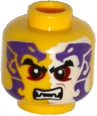 Minifigure, Head Black Eyebrows, Dark Red Eyes, Dark Purple and White Snakes Tattoo, Open Mouth with Fangs Pattern