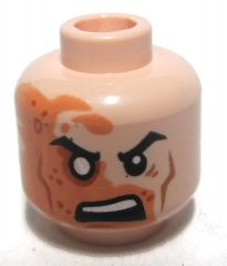 Minifigure, Head Male Right Eye Scarred Area and No Pupil, Open Mouth Angry Pattern (Shredder)