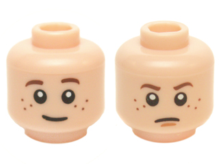 Minifigure, Head Dual Sided Child LotR Brown Eyebrows and Freckles, Slight Smile / Frown (Bain) Pattern