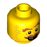 Minifigure, Head Beard Stubble, Brown Eyebrows, Moustache, Open Mouth, Two Teeth Pattern (Hank Haystack)