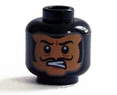 Minifigure, Head Balaclava, Nougat Face with Bared Teeth, Black Thin Moustache Pattern