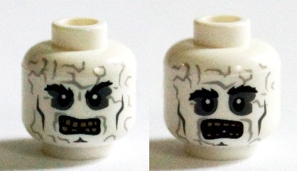 Minifigure, Head Dual Sided Alien Gray Crazing, Sunken Eyes, Bared Teeth / Raised Left Eyebrow Open Mouth Pattern (Bizarro)