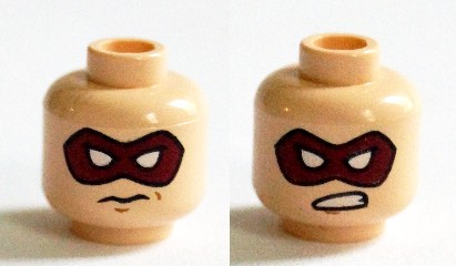 Minifigure, Head Dual Sided Dark Red Eye Mask with White Eye Holes, Closed Mouth / Bared Teeth Pattern (Arsenal)
