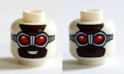 Minifigure, Head Dual Sided Balaclava, Silver Goggles with Red Lenses, Teeth / Closed Mouth Pattern (Sam Wilson)