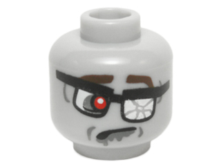 Minifigure, Head Alien Zombie with Glasses Shattered Lens, Red Eye, Dark Brown Eyebrows and Crooked Frown Pattern