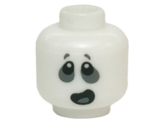 Minifigure, Head Alien Ghost with Dark Bluish Gray Around Eyes and Open Mouth Lopsided Pattern