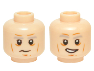 Minifigure, Head Dual Sided Gray Eyebrows, Lines, White Pupils, Neutral / Open Mouth Lopsided Grin Pattern (Han Solo)
